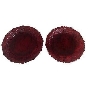 Vintage Set of 2 Avon 1876 Cape Cod Ruby Red Glass Salad/Dessert Plates 7"